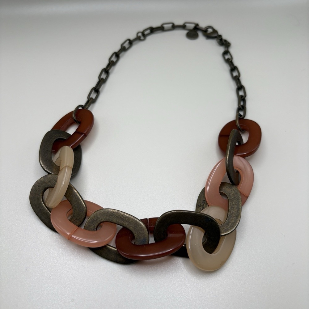 Vintage BEN AMUN Necklace Chunky Brown Green Lucite Link Chain 21"
